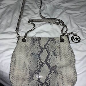 Michael Kors Snakeskin Shoulder Bag - Cream and Gray